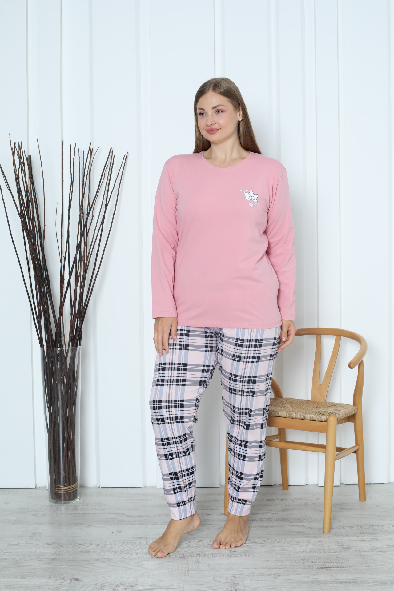 Комплект женский Plus Size со штанами в клетку