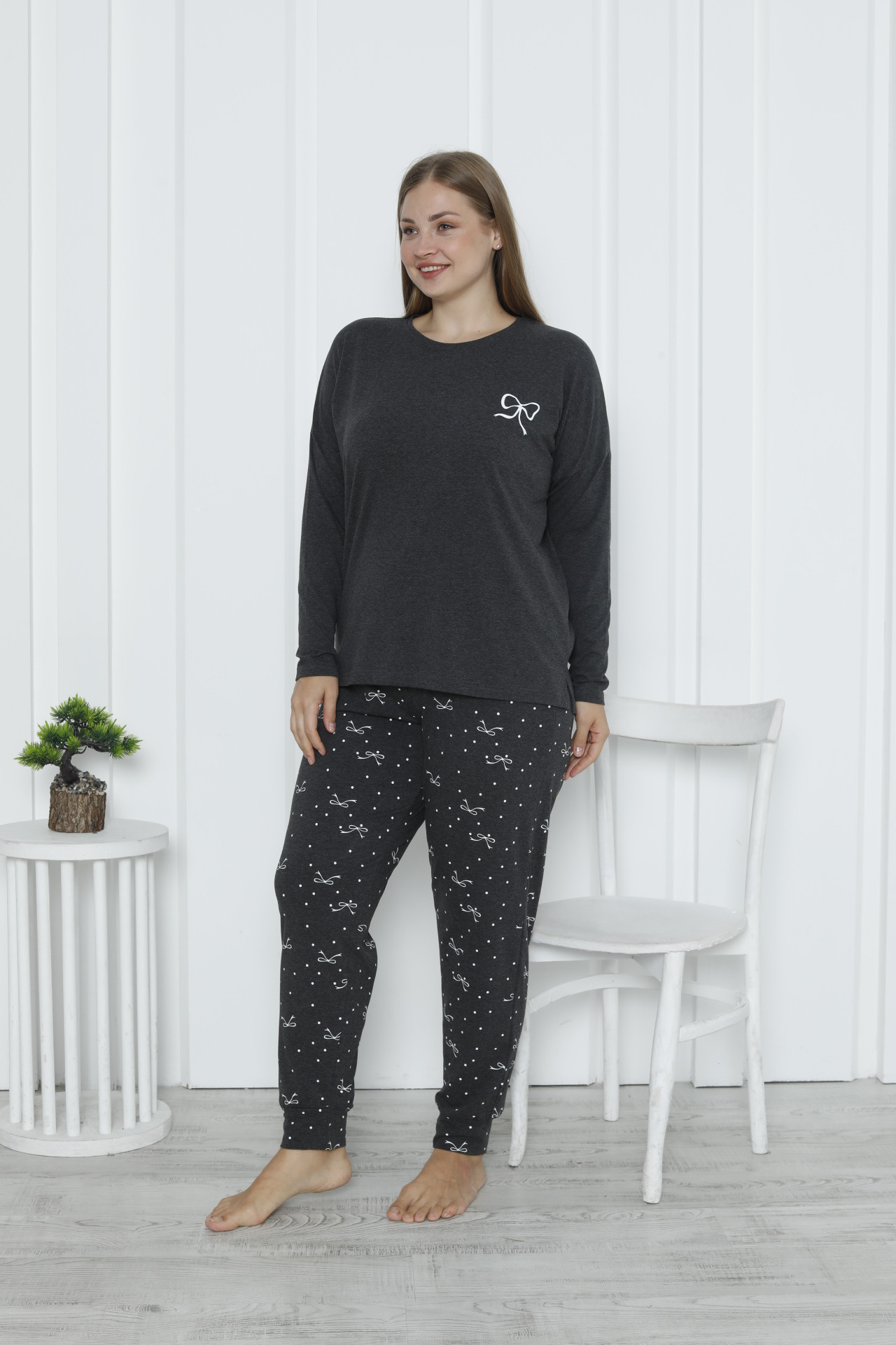 Піжама жіноча Plus Size зі штанами - Бантик