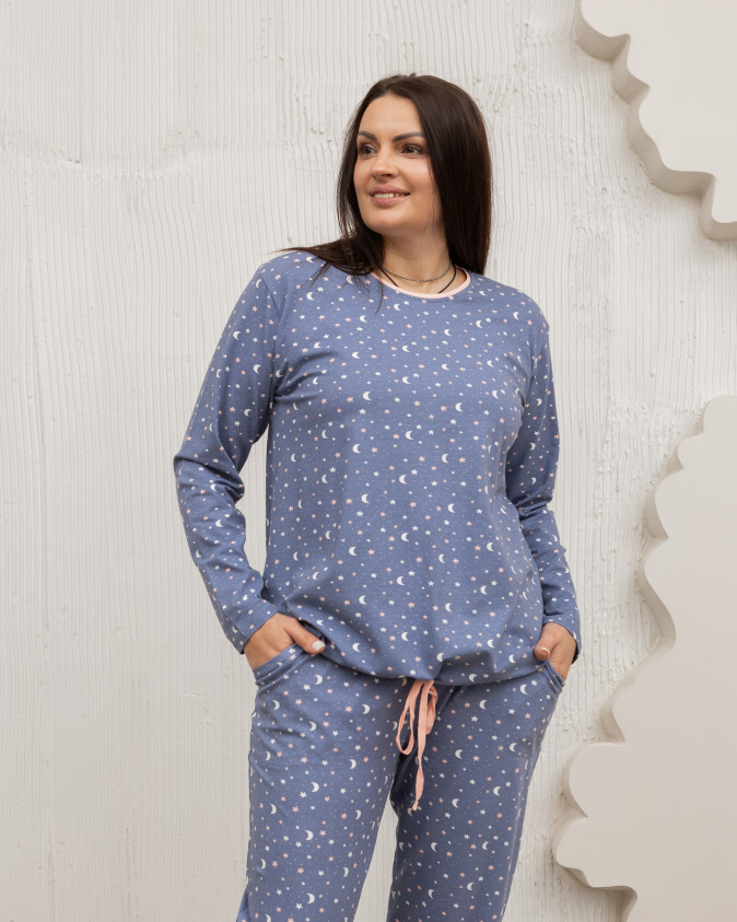 Комплект женский Plus Size кофта на завязках - звёздное небо