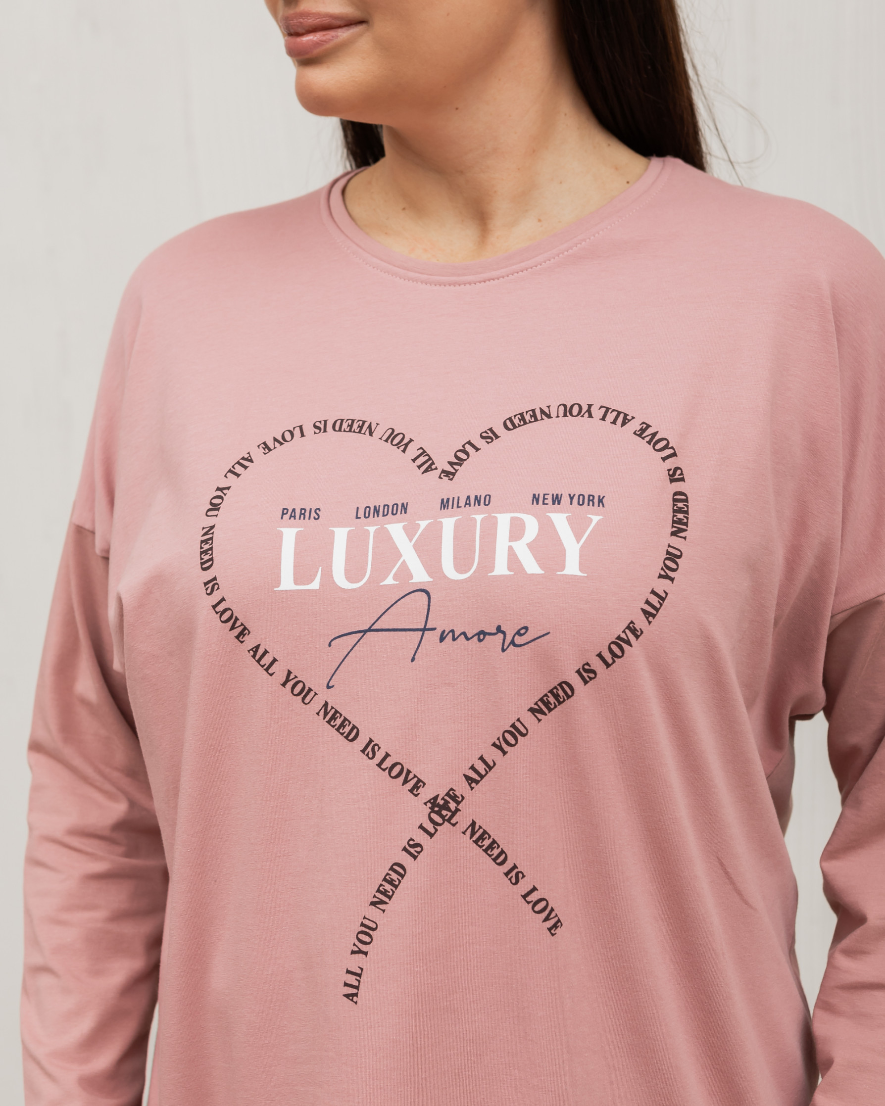Пижама женская Plus Size со штанами в клетку - Luxury (30086