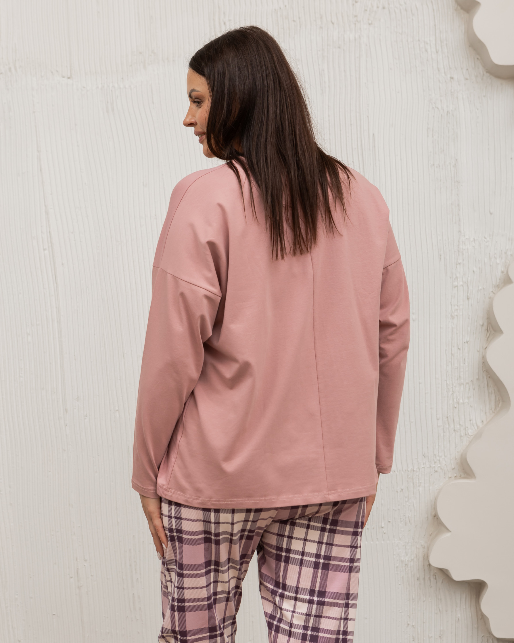 Пижама женская Plus Size со штанами в клетку - Luxury (30086