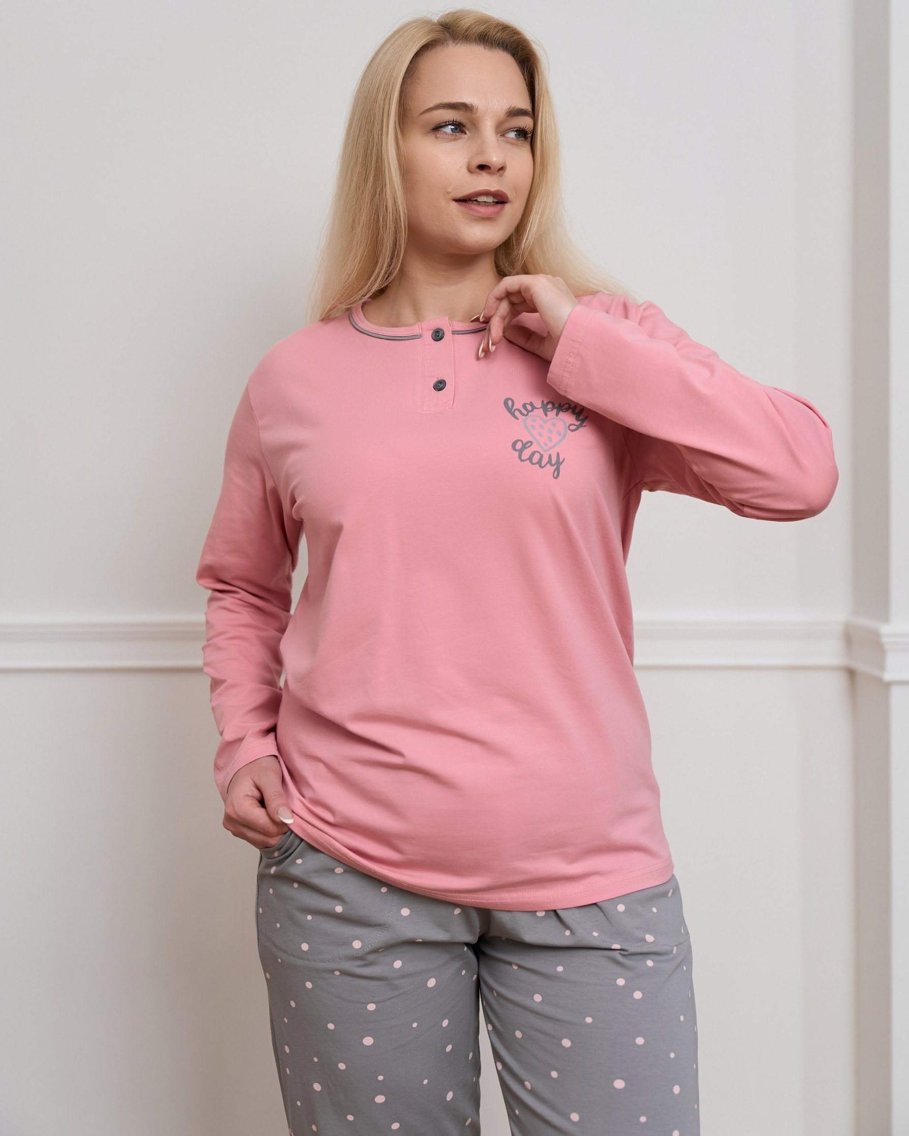 Комплект жіночий Plus Size зі штанами два ґудзика - Happy day