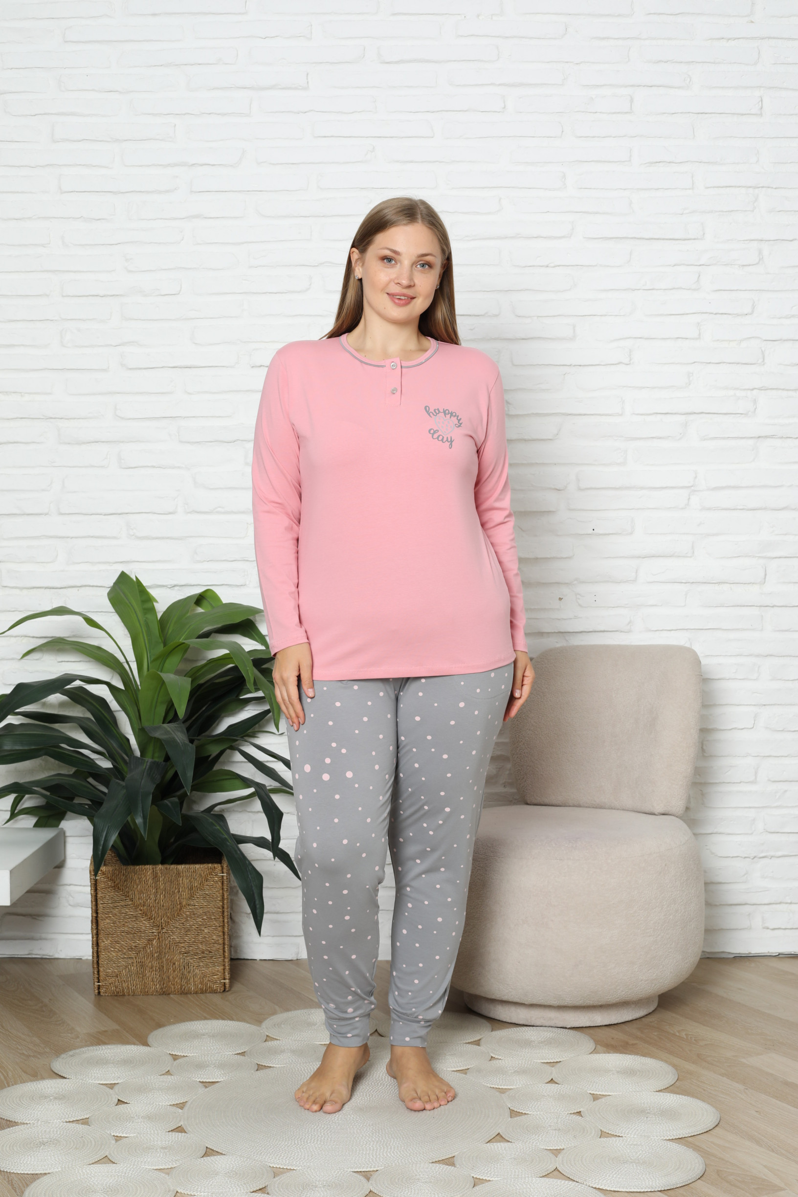 Комплект жіночий Plus Size зі штанами два ґудзика - Happy day