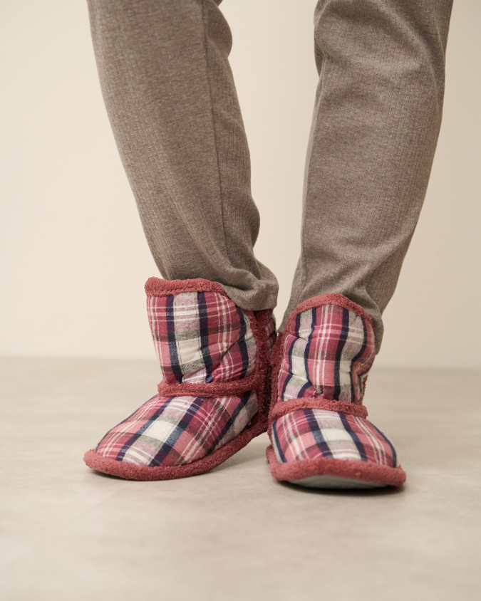Чобітки для дому в клітинку - Бордовий