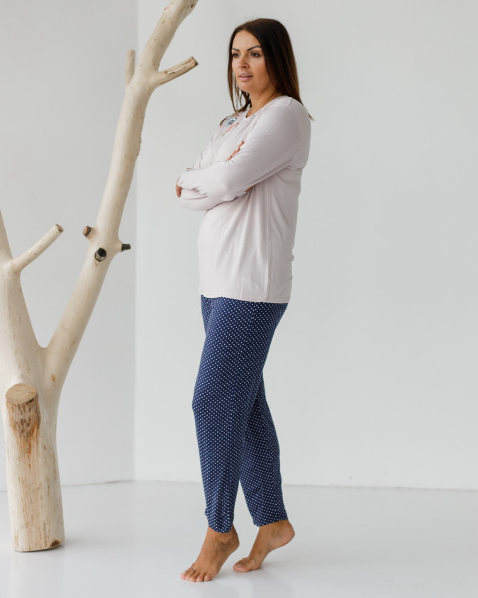 Женский комплект со штанами в горошек Plus Size - вискоза