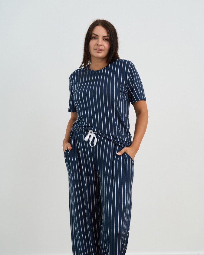 Віскозний комплект з широкими штанами - Plus Size - Смужка