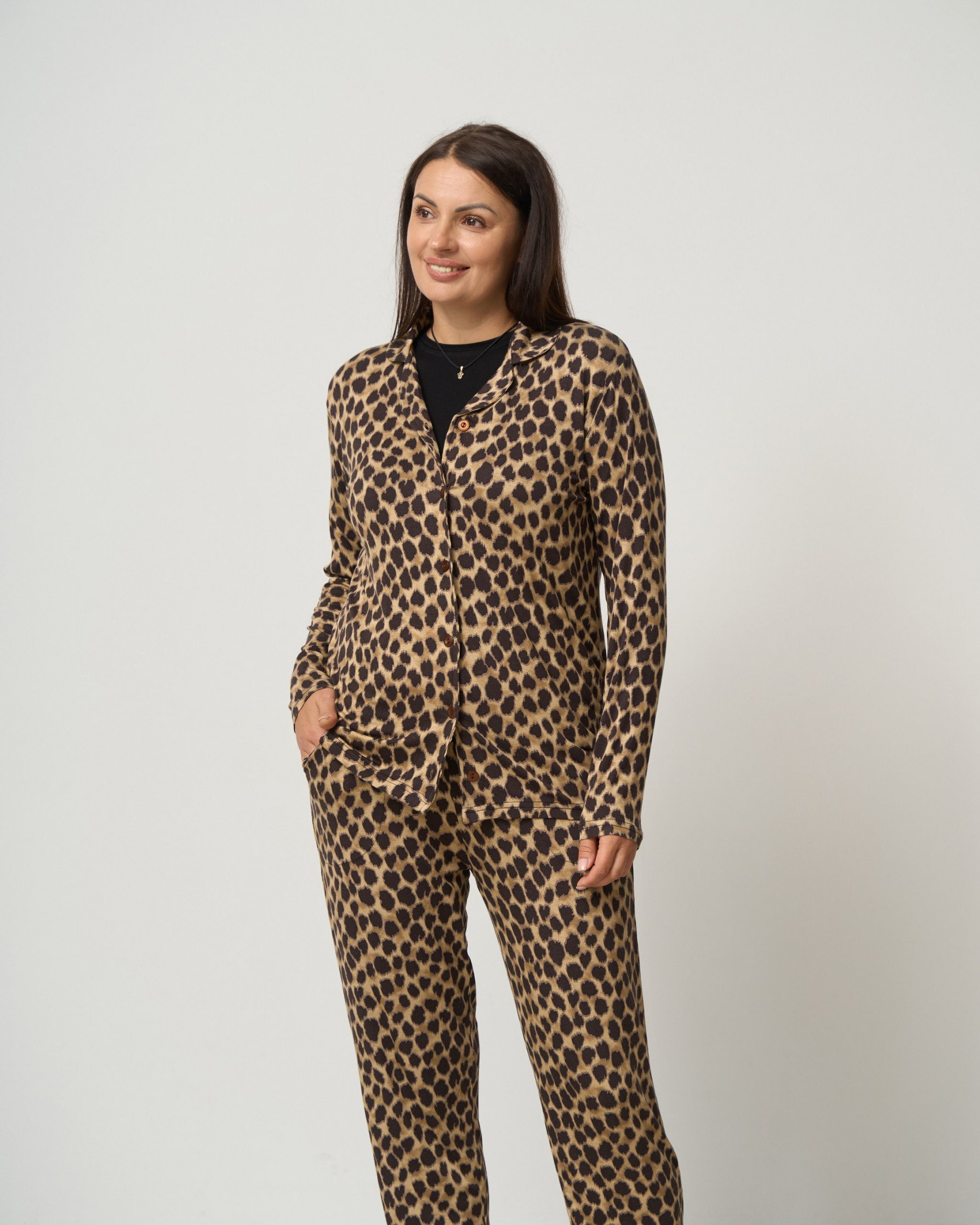 Комплект-трійка жіночий Plus Size зі штанами - принт леопард