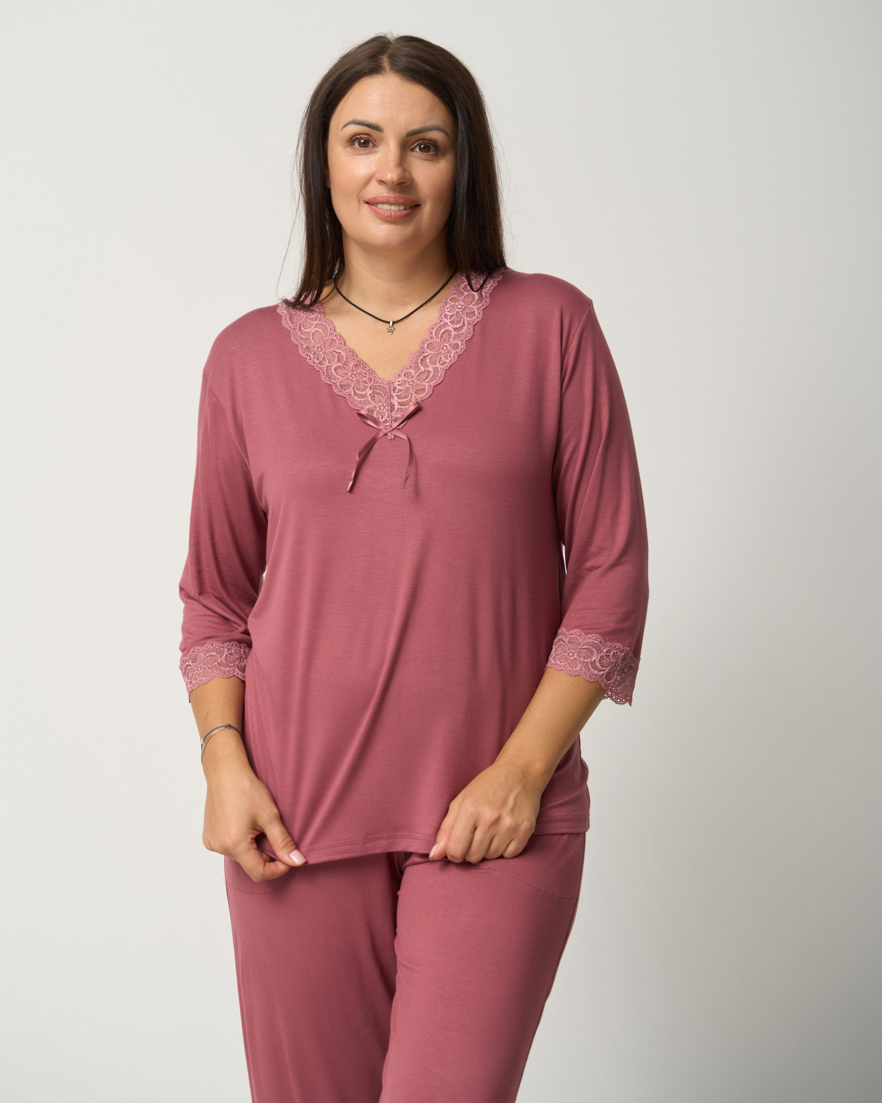 Комплект жіночий однотонний Plus Size зі штанами - віскоза