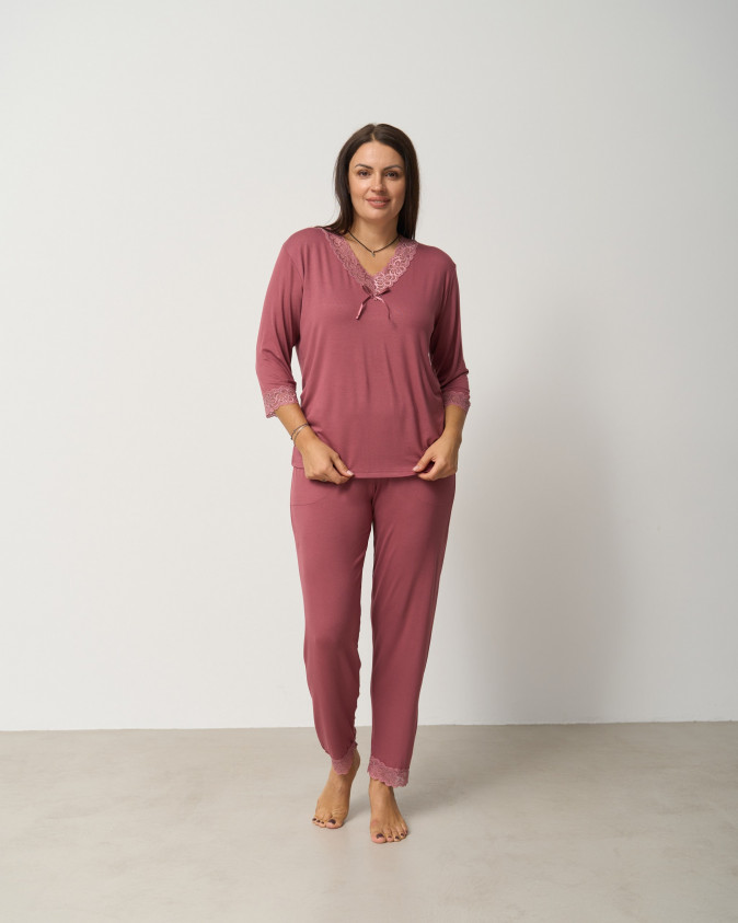 Комплект жіночий однотонний Plus Size зі штанами - віскоза