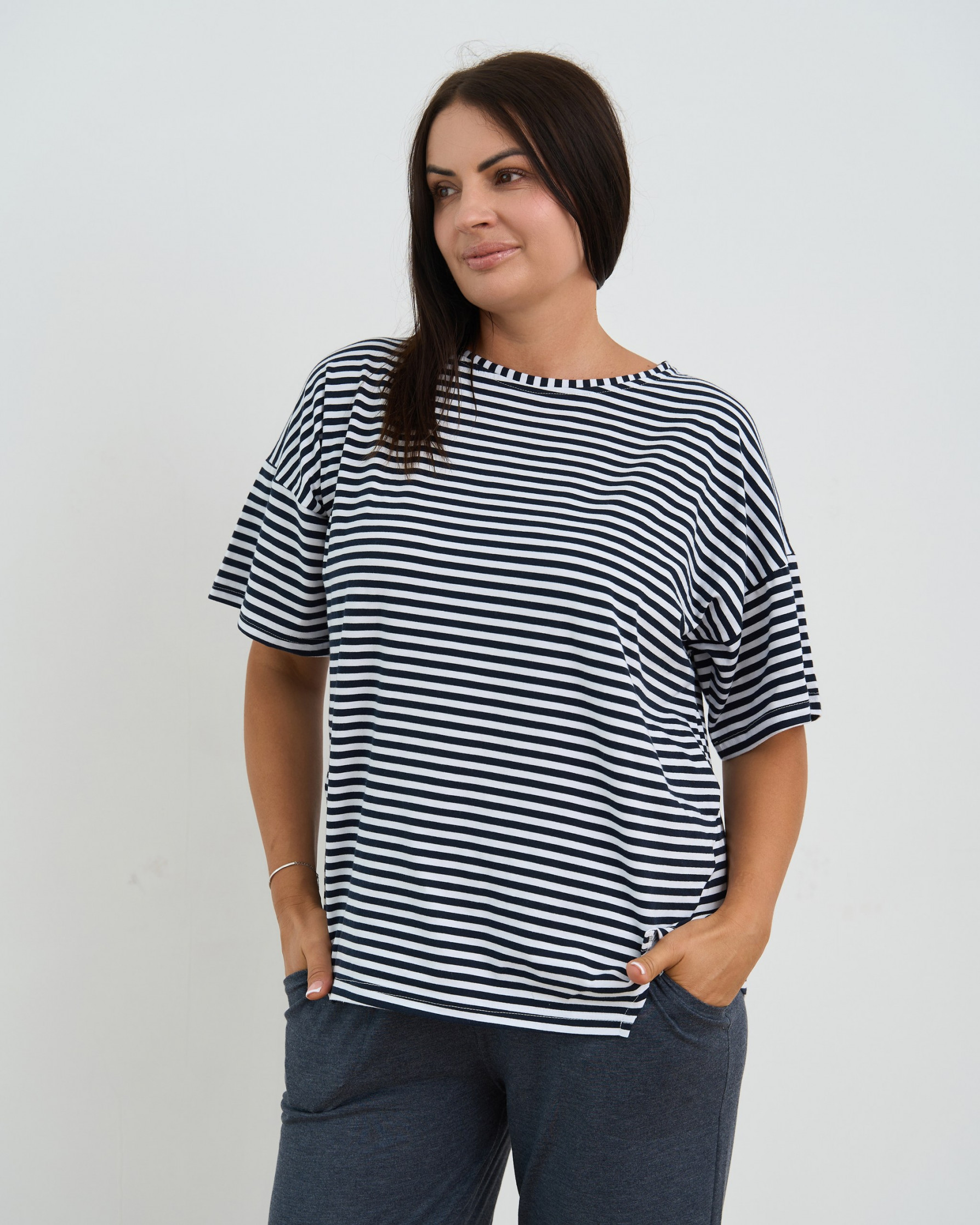 Комплект жіночий Plus Size зі штанами і футболкою - Смужка