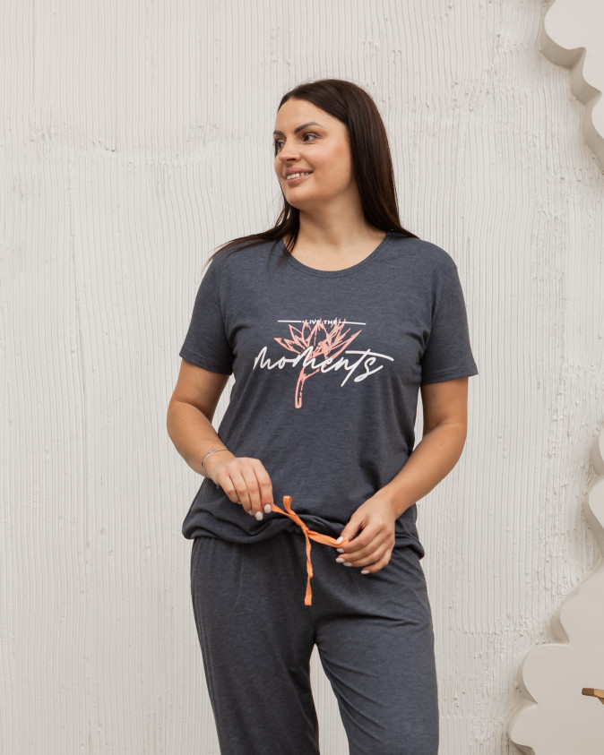 Вискозный женский комплект со штанами и футболкой Plus Size- Moments