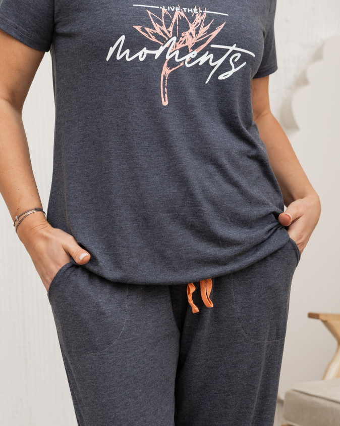 Вискозный женский комплект со штанами и футболкой Plus Size- Moments
