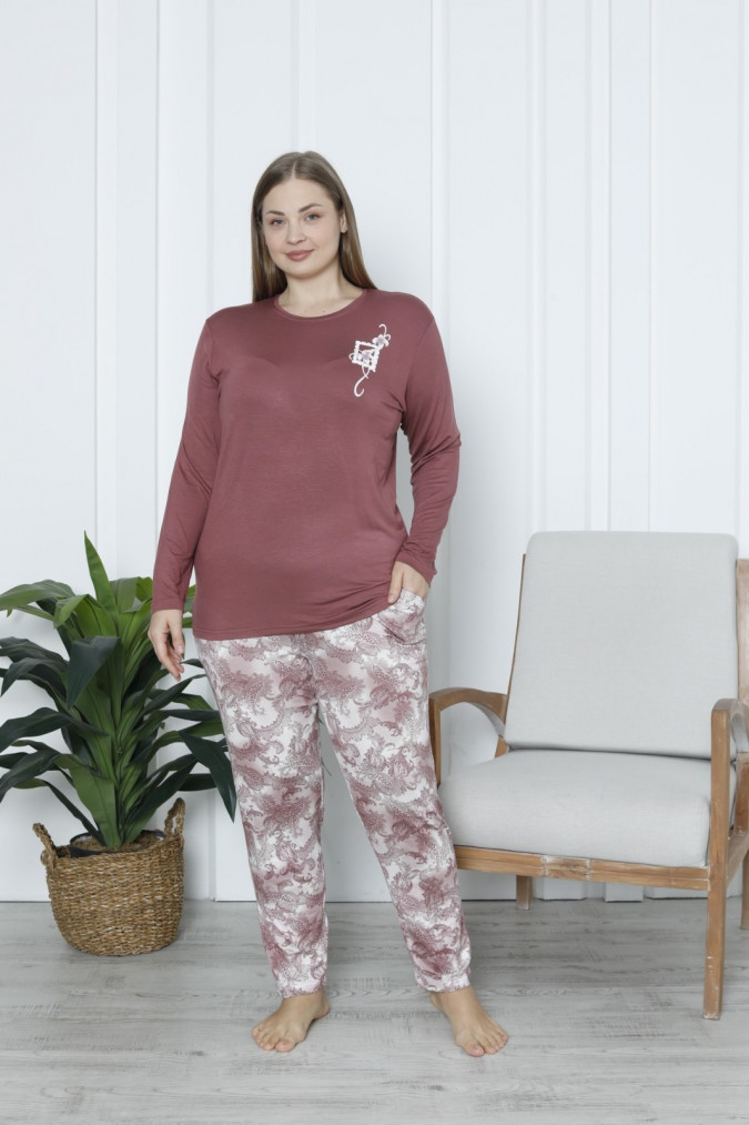 Комплект жіночий Plus Size зі штанами у візерунок - віскоза