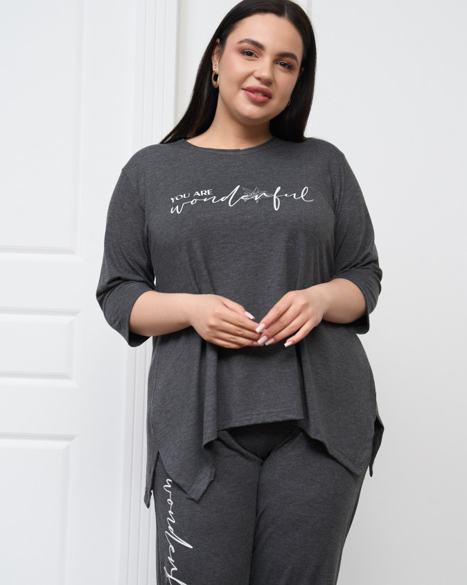 Женский комплект со штанами Plus Size - рукав 3/4 - вискоза