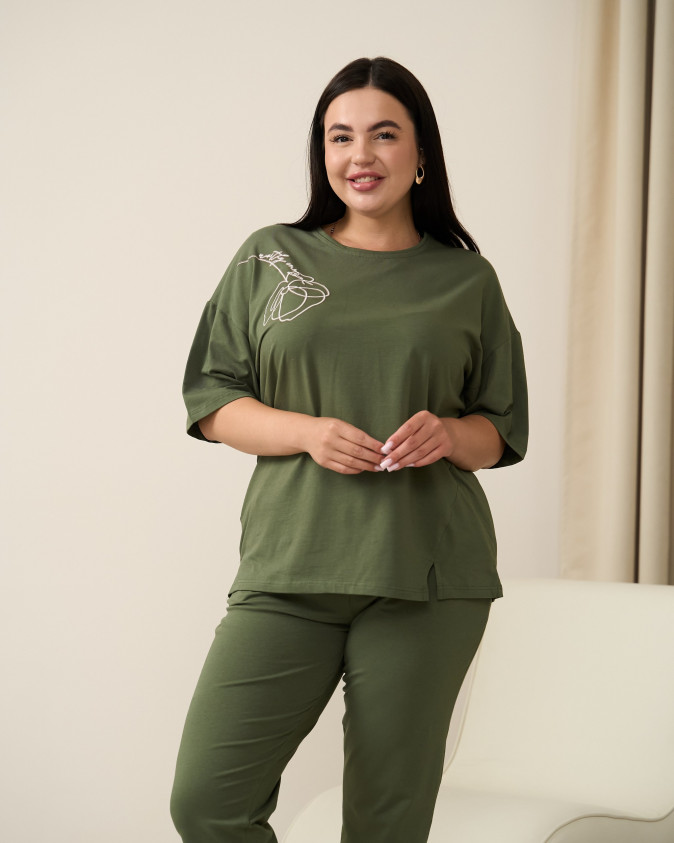 Жіночий комплект Plus Size з капрі - Хакі