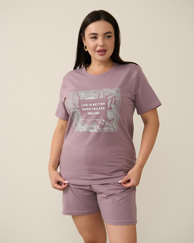 Женский комплект с шортами хлопок - Plus Size