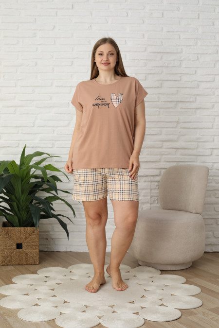 Жіночий комплект з шортами у клітинку - Plus Size - Love
