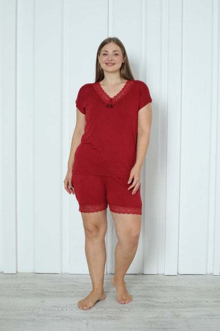 Віскозний жіночий комплект Plus Size з шортами - мереживо