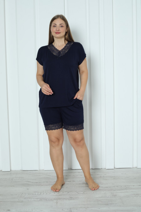 Віскозний жіночий комплект Plus Size з шортами - мереживо