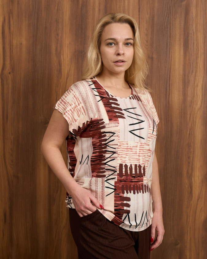 Віскозний жіночий комплект Plus Size з шортами - Абстракція