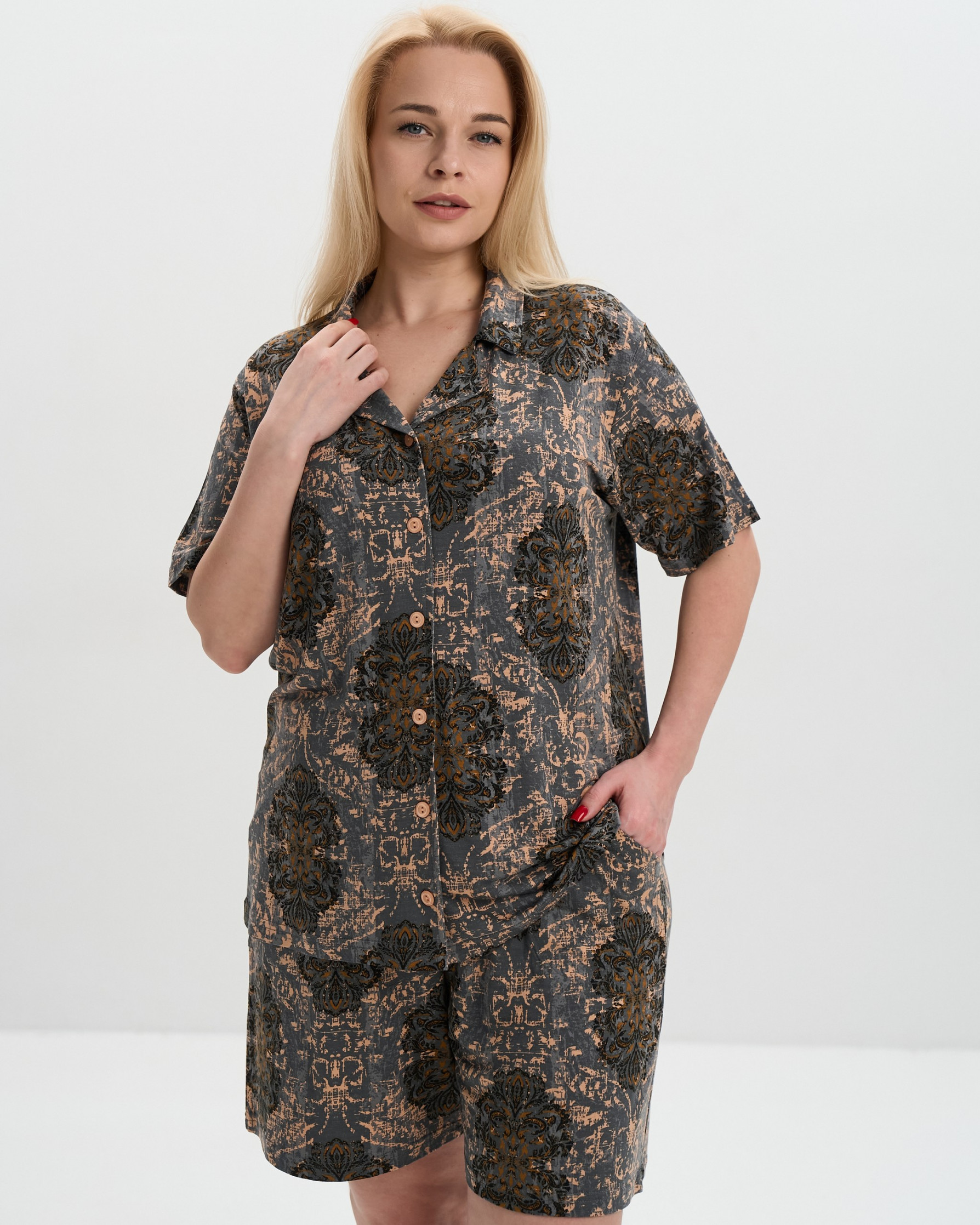 Комплект Plus Size сорочка та шортики - віскоза 