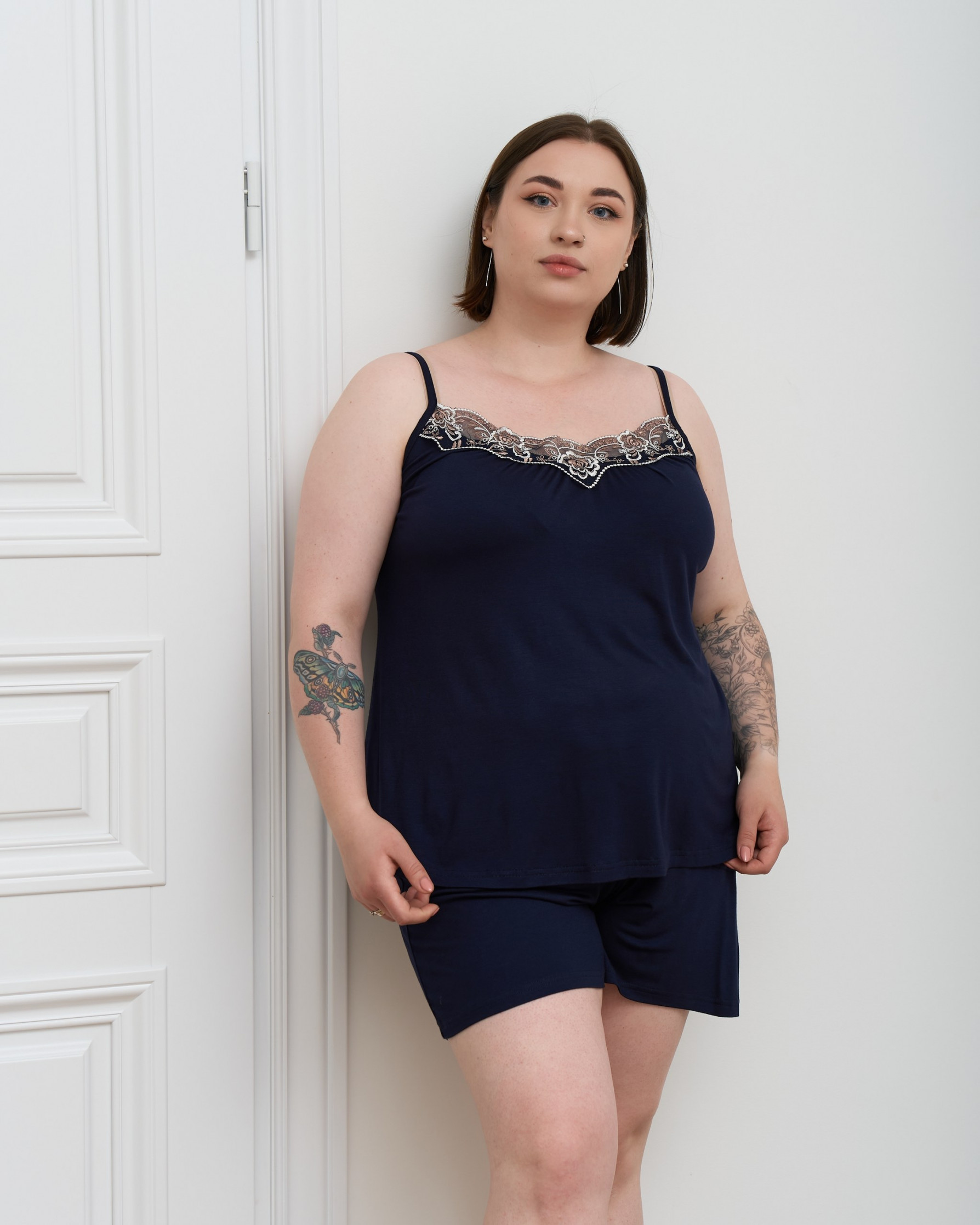 Віскозна піжама Plus Size з майкою та шортами - мереживо