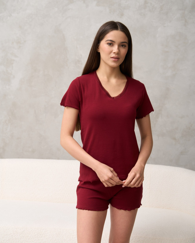 Комплект жіночий футболка з шортиками однотонний - Рубчик