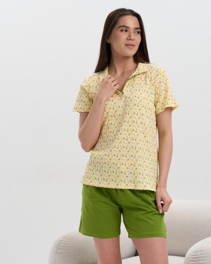 Жіночий комплект з шортами рубчик - Лимони