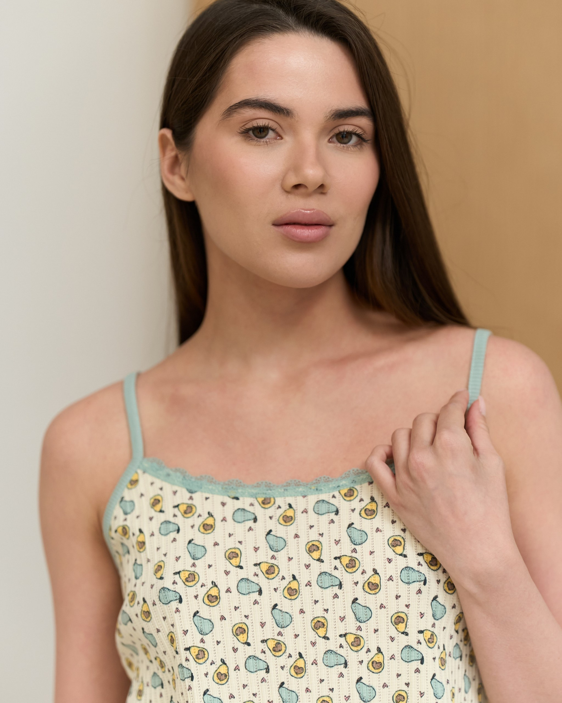 Женский комплект майка с шортиками - в рубчик Авокадо