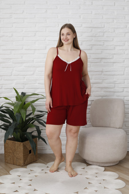 Комплект майка з мереживом і шорти - Plus size - в рубчик