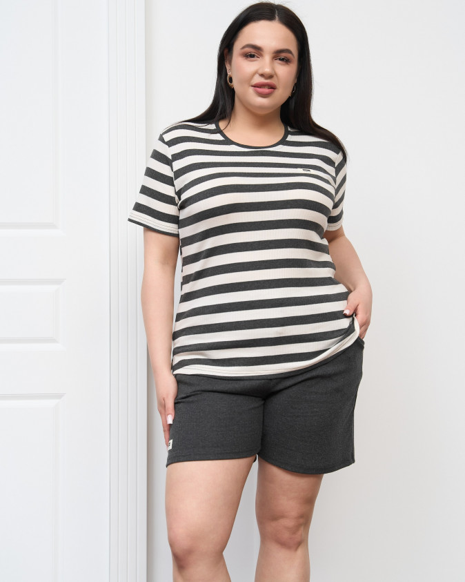 Комплект футболка з шортами Plus Size - рубчик Смужки