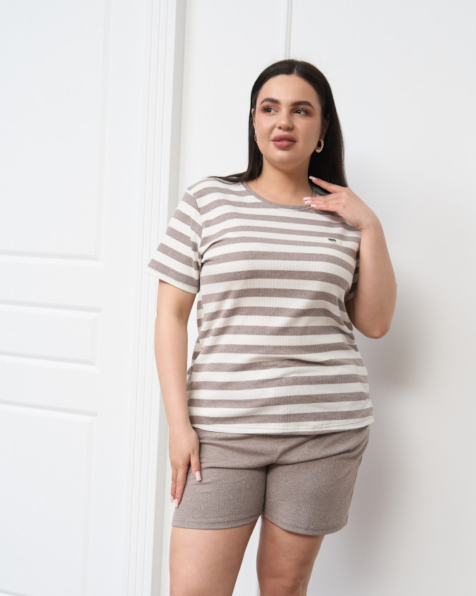 Комплект футболка з шортами Plus Size - рубчик Смужки