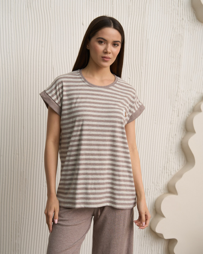 Жіночий комплект зі штанами кюлоти - верх у смужку - рубчик