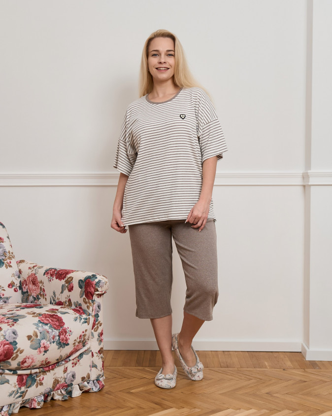 Комплект женский с капри Plus Size - футболка в полоску