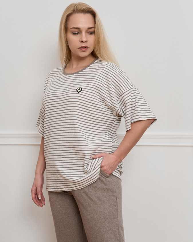 Комплект женский с капри Plus Size - футболка в полоску