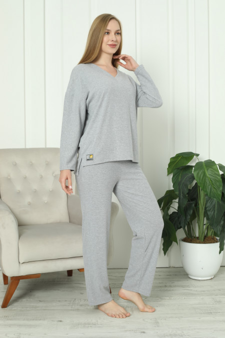Затишний жіночий комплект з широкими штанами - трикотаж в рубчик
