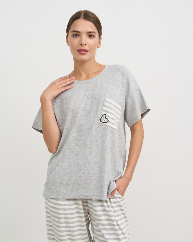 Жіночий комплект футболка та штани у смужку - рубчик