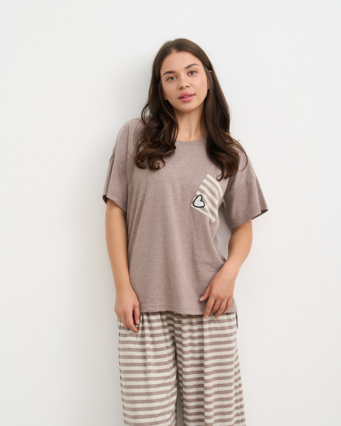 Жіночий комплект футболка та штани у смужку - рубчик