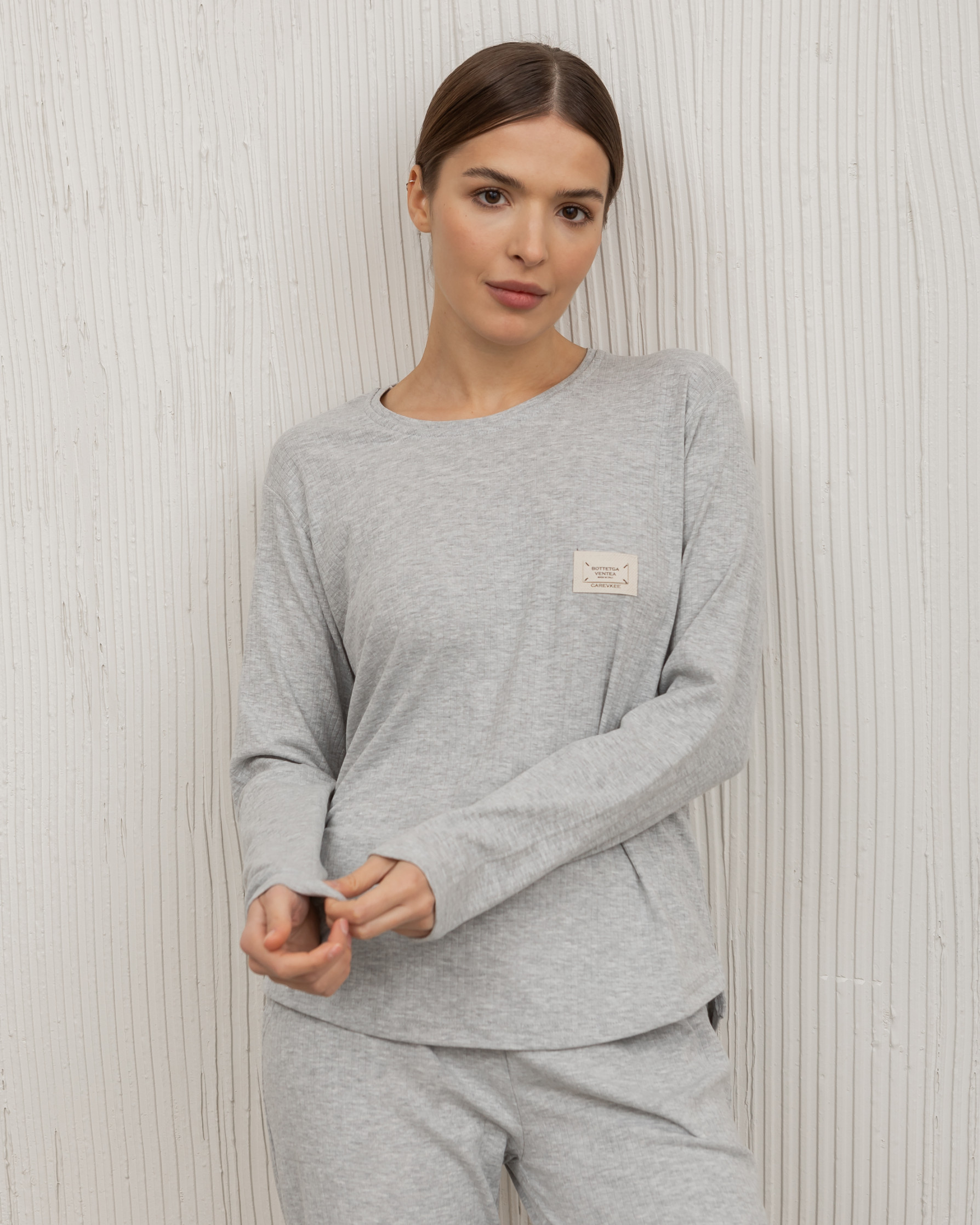 Жіночий комплект зі штанами - однотонний - рубчик