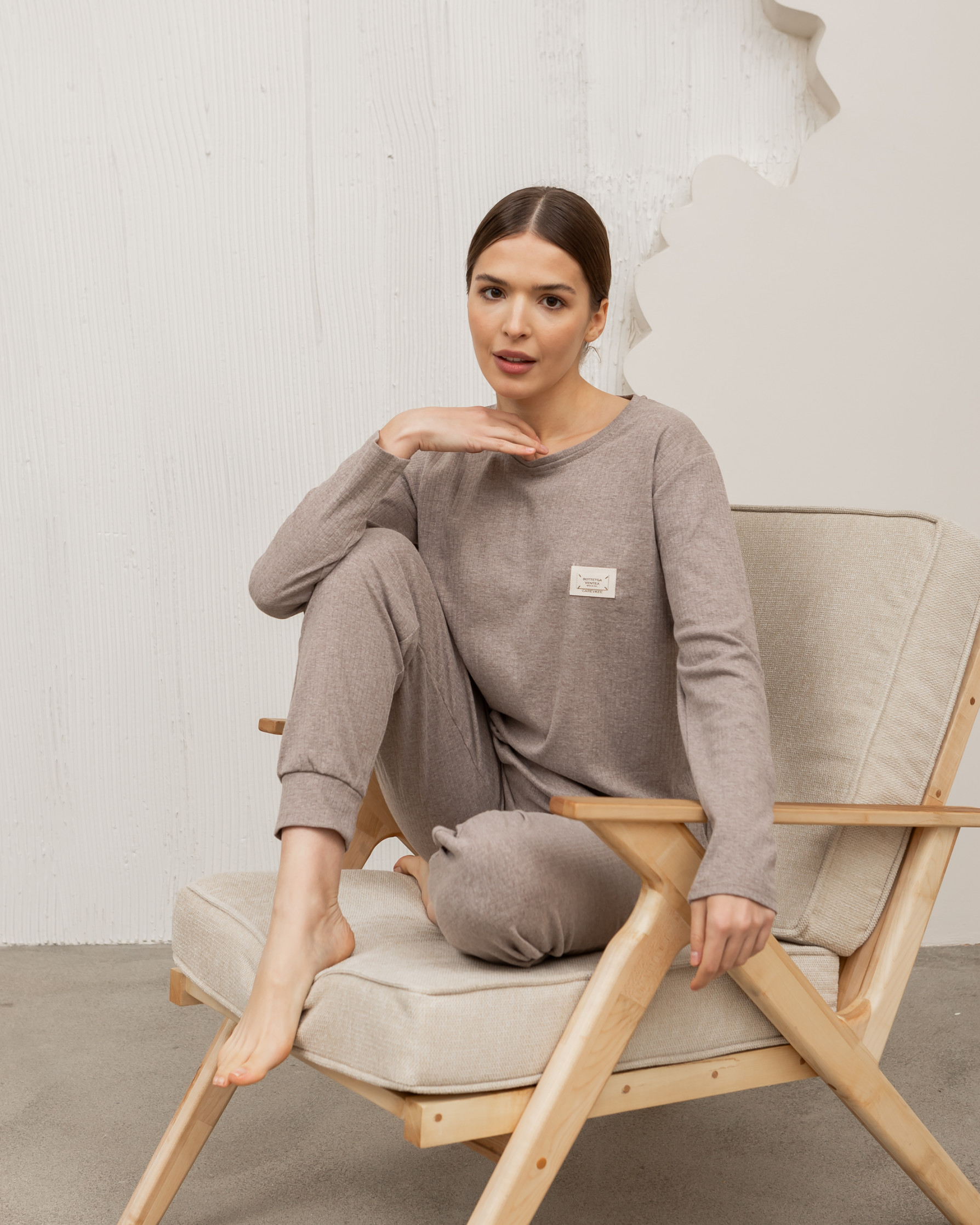 Жіночий комплект зі штанами - однотонний - рубчик