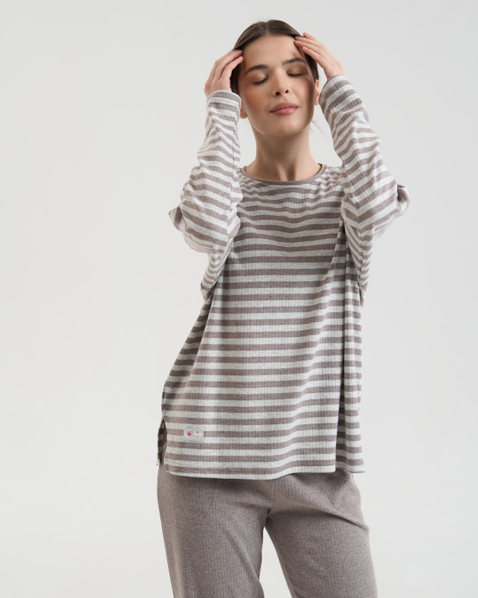 Жіночий комплект зі штанами - верх у смужку - рубчик