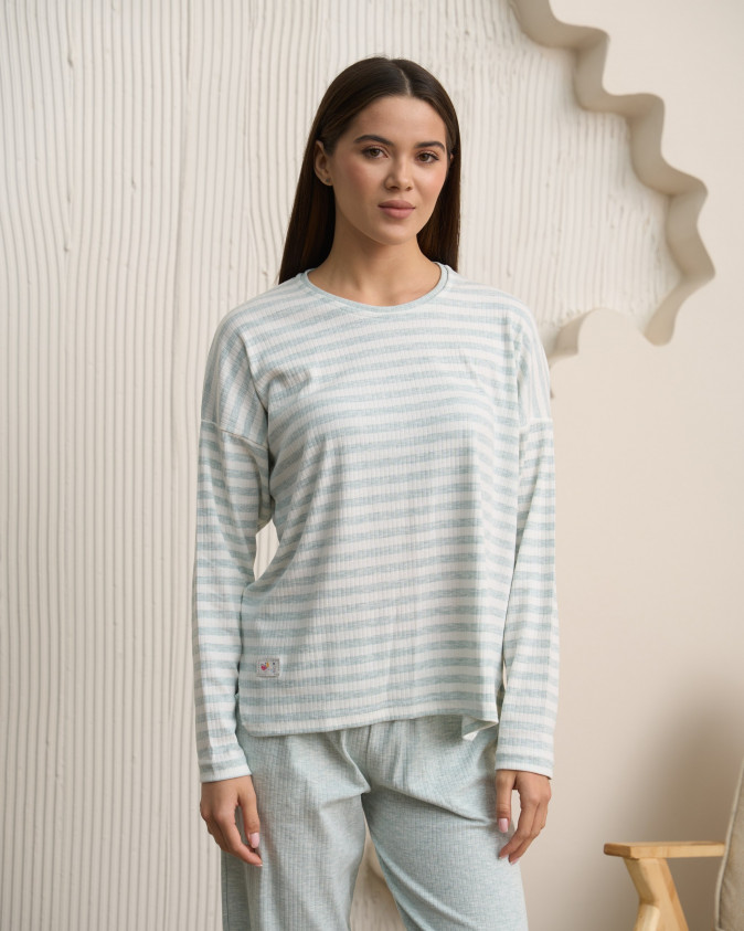 Жіночий комплект зі штанами - верх у смужку - рубчик