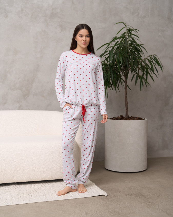 Комплект женский кофта на завязках - мелкие сердечки