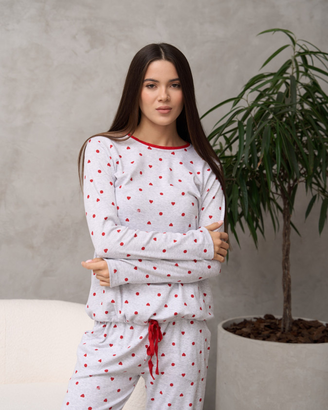 Комплект женский кофта на завязках - мелкие сердечки