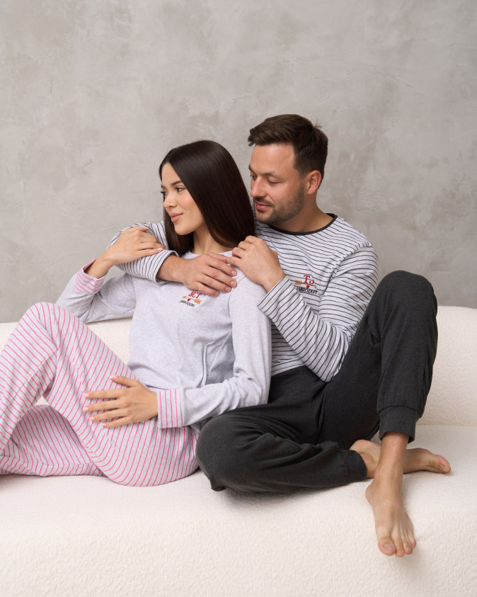 Жіночий комплект зі штанами у смужку - Family look для пари