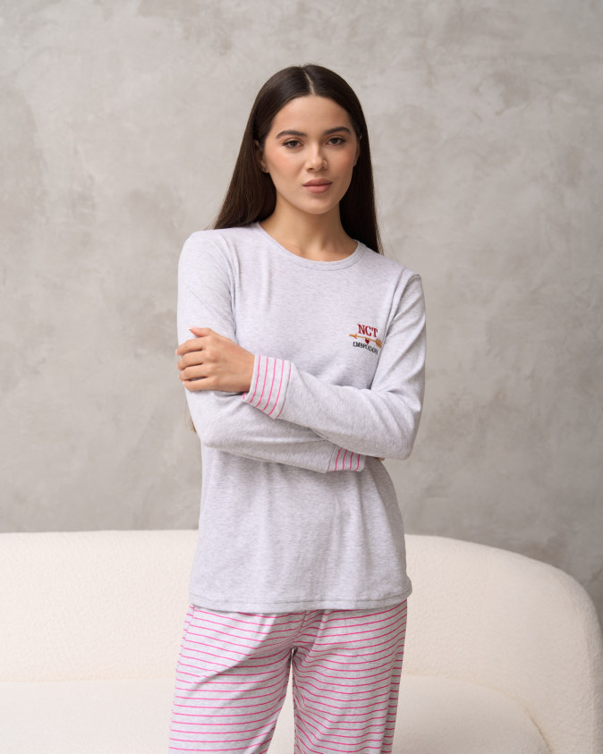 Жіночий комплект зі штанами у смужку - Family look для пари