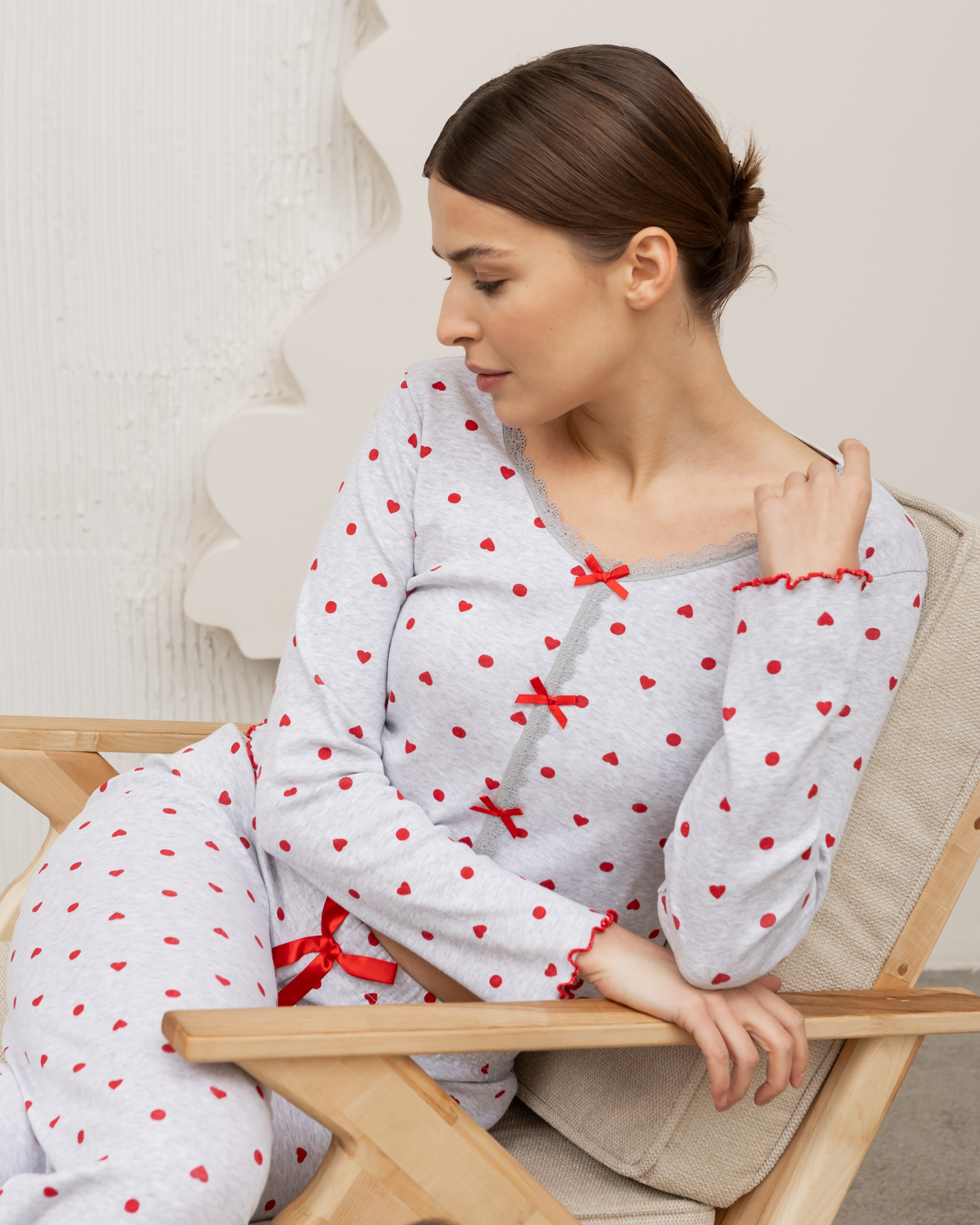 Комплект жіночий зі штанами - в рубчик - дрібні сердечка