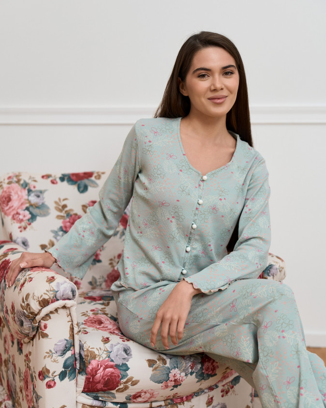 Комплект жіночий зі штанами - в рубчик - дрібний малюнок