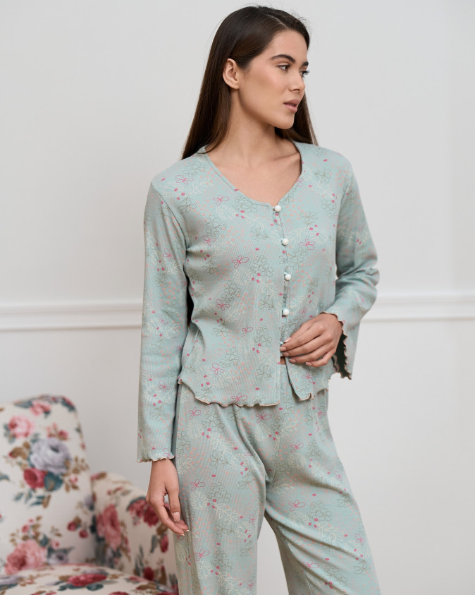 Комплект жіночий зі штанами - в рубчик - дрібний малюнок