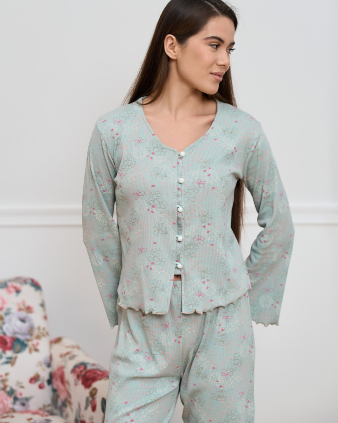 Комплект жіночий зі штанами - в рубчик - дрібний малюнок